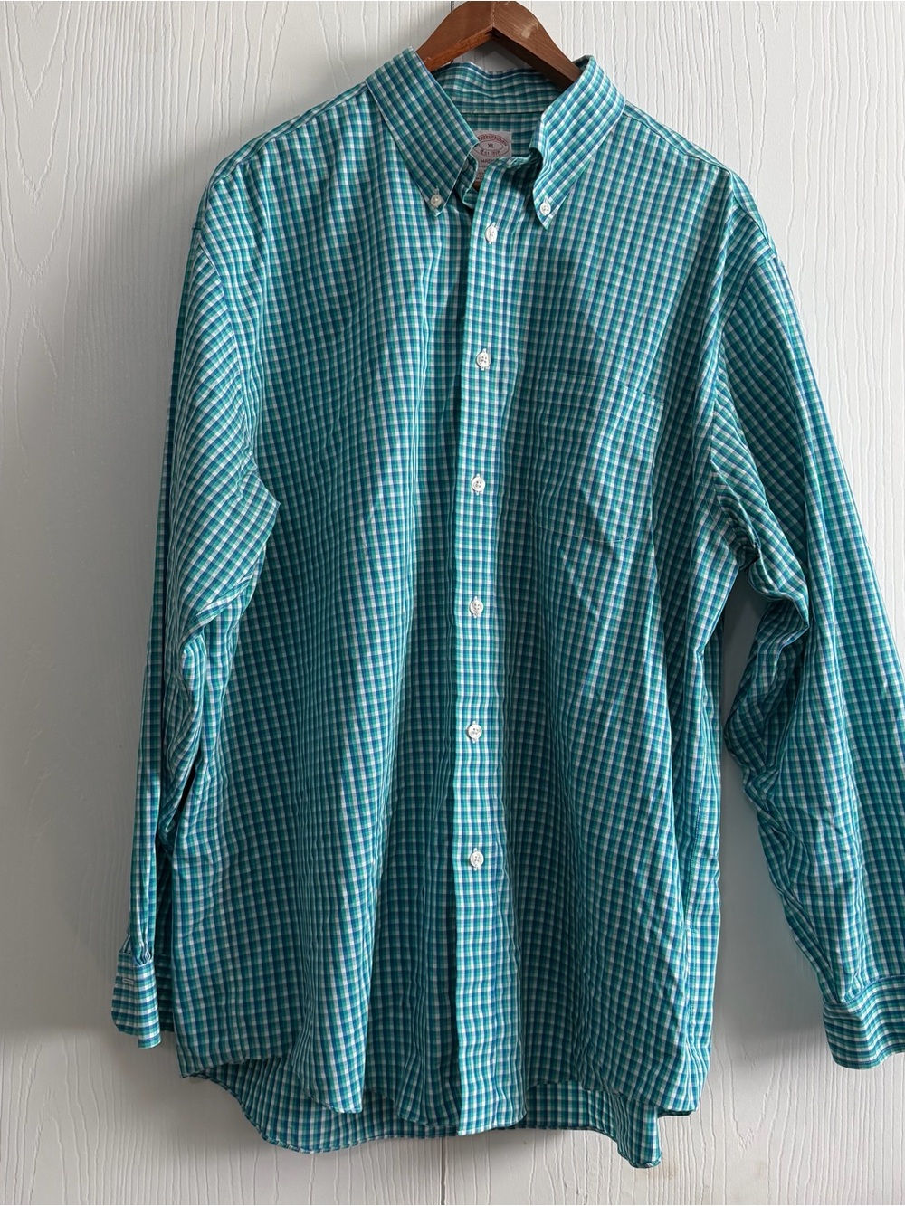 Brooks Brothers Teal and White Gingham Button-Down Shirt